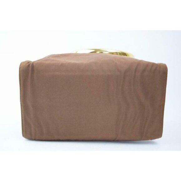 Prada Brown Iridescent Nylon And Brown Leather With Heavy Gold Handles Satchel - Picture 4 of 9